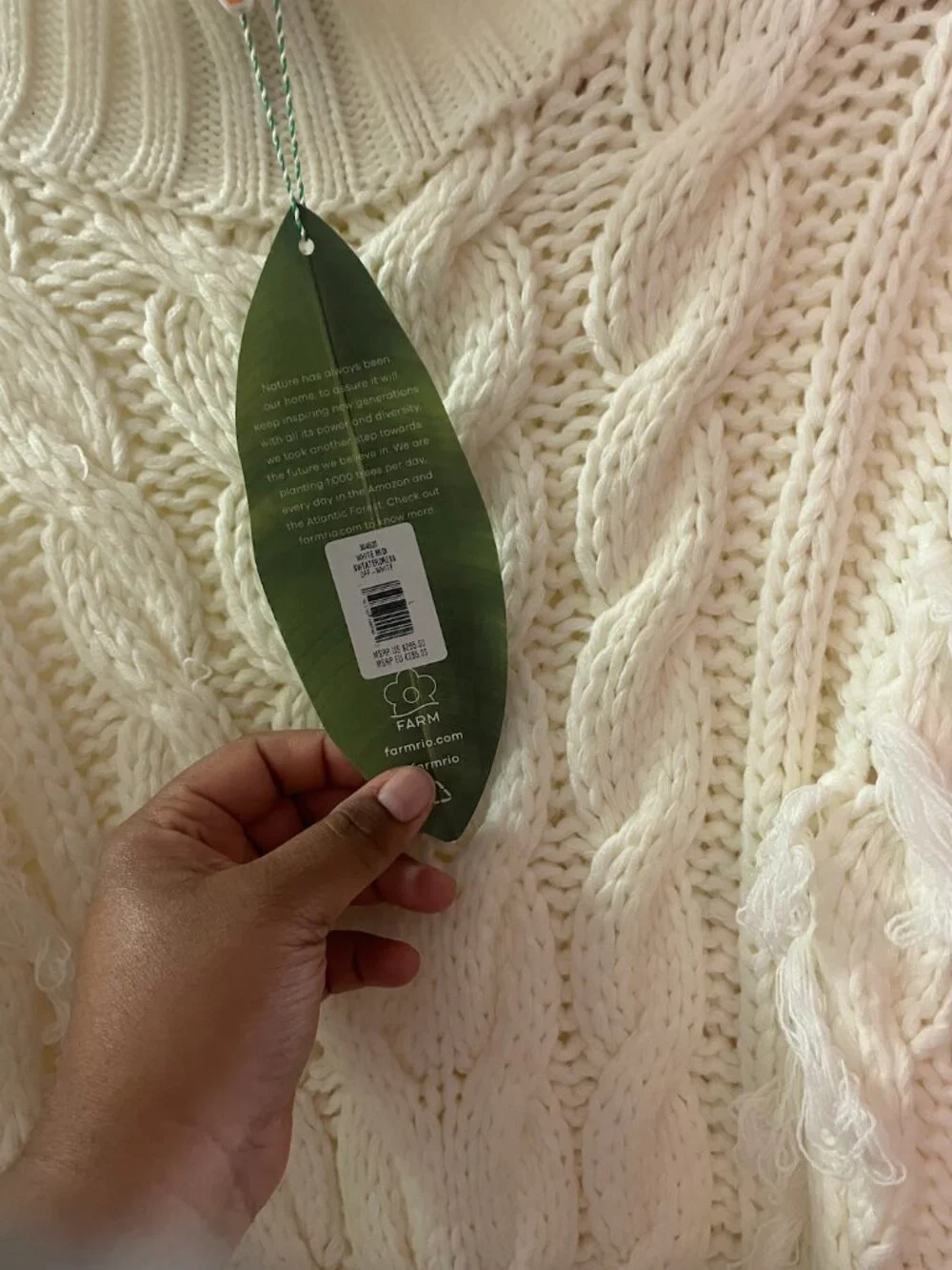 NWT FARM Rio White Cable Knit Fringe Long Sleeve Sweaterdress Pullover Size L - Picture 7 of 15